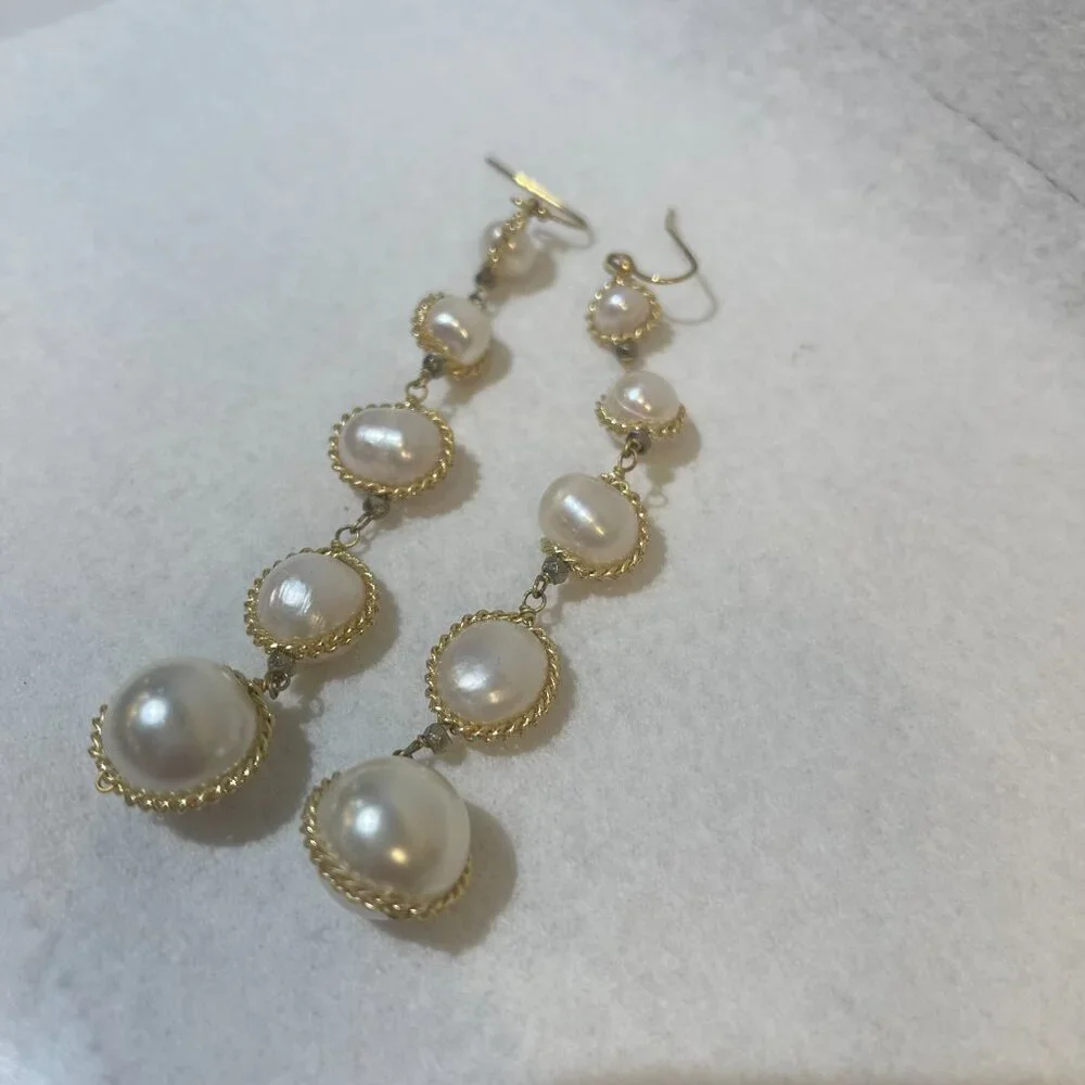 Faux Freshwater Pearl Drop Earrings – Gold Tone - Picture 2 of 5